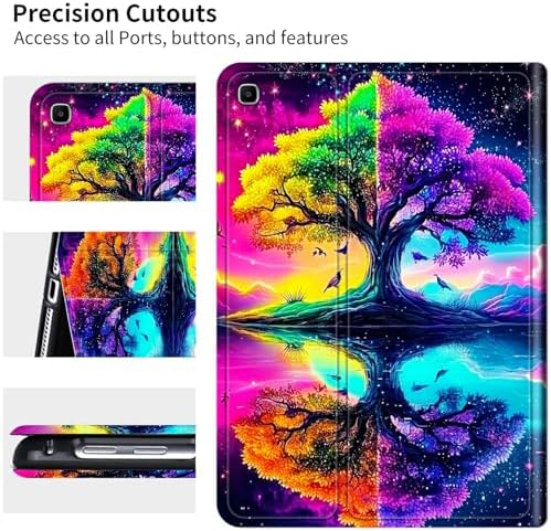 for Samsung Galaxy Tab A 8.0" 2019 SM-T290/T295 Case | Slim Leather Smart Cover with Multi-Angle Anti-Slip Stand [Auto Wake/Sleep] Shell for Women Men, Purple Green Tree