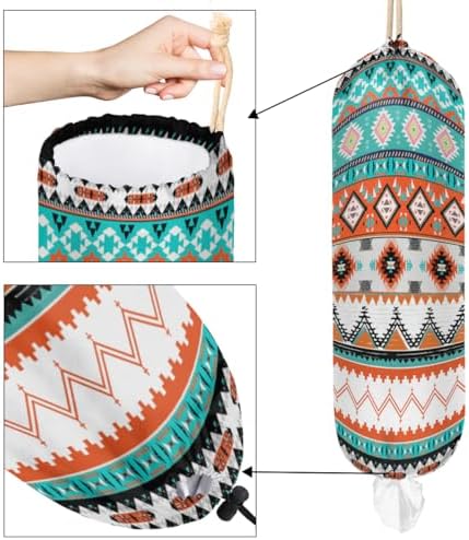 Pardick Plastic Bag Holder, Boho Aztec Western Grocery Bag Holder for Shopping Bags, Wall Mount Plastic Bag Storage Organizer Dispenser, Storage Holder for Home Kitchen Camper,A-16