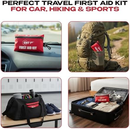 EMT 1st 73 Pcs Responder Mini Emergency First Aid Kit with 23 Unique Items | EMT First Aid Kit Pouch for car, Travel & Home, Emergency Blanket, Emergency Bag for Hiking, Camping, Backpacking & Outdoor