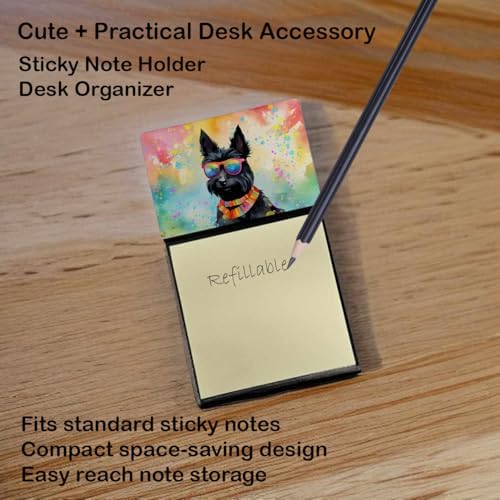 Caroline's Treasures Scottish Terrier Hippie Dawg Sticky Note Holder Refillable Dispenser Self-Sticky Note Pads, Memo Pads Blank Desk Accessories