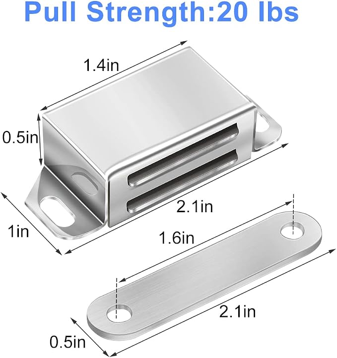 Strong Cabinet Magnets for Closure 20 lbs 4 Pack - Pet-Proof Your Closet | Magnetic Door Catches/Latches Stainless Steel for Cupboard Closet Drawer Window - No Measure or Mark Install in 5 Mins