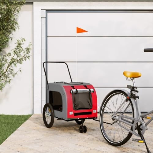 Pet Bike Trailer for Small Dogs, Foldable Bicycle Cargo Trailer with Quick-Release Wheels and Safety Flag, Orange and Gray