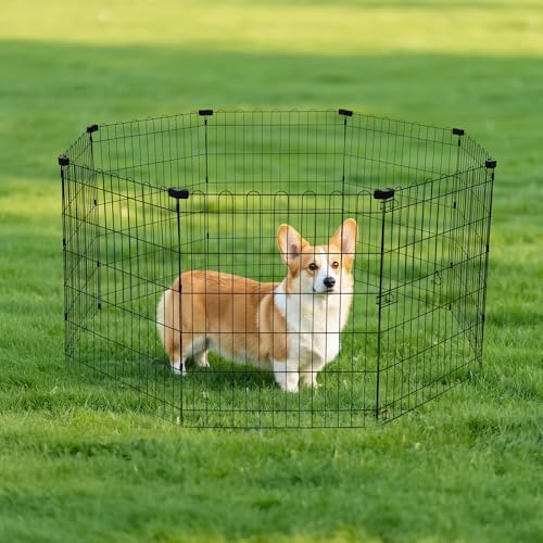 Amazon Basics Foldable Octagonal Metal Exercise Dog Playpen - Indoor/Ou, , Blacktdoor, No Door, Small (8 Panels, 24 x 30), Easy to assemble, store, and customize, 30" - Small, Black