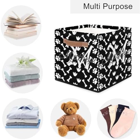 Personalized Storage Baskets for Organizing, Foldable Storage Bins with Handles Custom Cute Basket for Boys, Girls, Pet, Clothes, Blanket, Bedroom Nursery Toy Storage Gift,13 x13 x13 In, Bone Claw