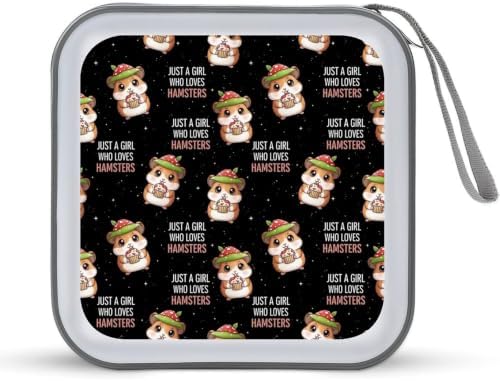 CD Case Storage Organizer Binder Hamsters Protective Disc Holder | DVD Wallet for Car Home Office Travel, Just A Girl Who Loves Hamsters, Hard Plastic, Hand Strap, 40 Capacity