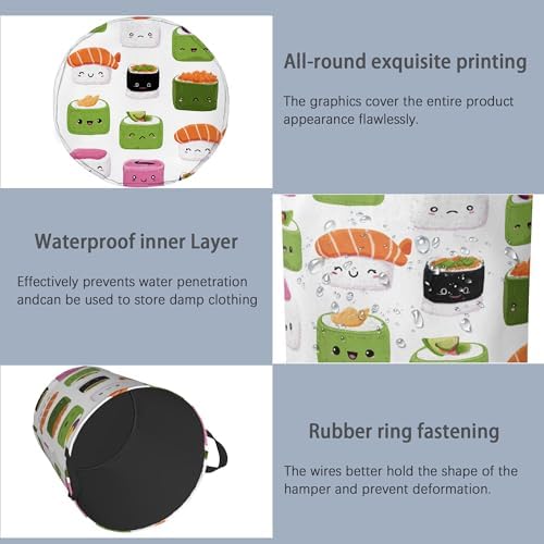 Cute Sushi Laundry Basket,Japanese Foldable Oxford Cloth Tote Bag Laundry Hamper Clothes Storage Bucket Organizer for Bedroom Laundry Storage Dormitories 16" x 20.8"
