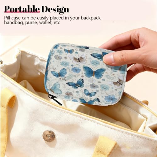 Travel Pill Organizer Beautiful Blue Butterfly Flower Pill Case