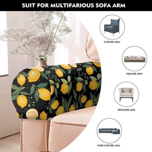 Lemon Couch Arm Covers for Sofa Soft Stretch Armrest Covers Recliner Arm Covers Furniture Protector Armchair Slipcovers for Recliner, Set of 2
