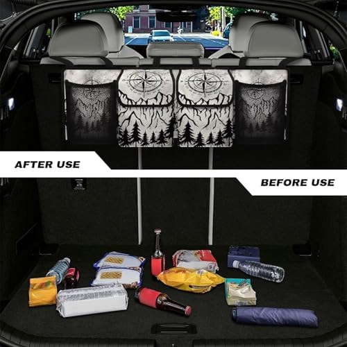 Mountain Peak Car Trunk Organizer Hanging Car Back Seat Storage Bag with 4 Large Pockets Multipurpose Collapsible Storage Bag Automotive Interior Accessories