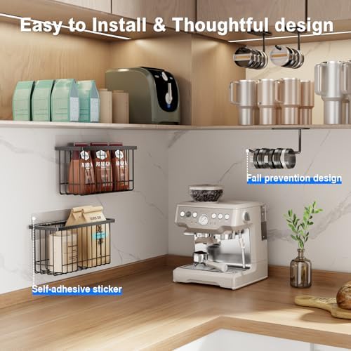 Mustorn 4 Pack Adhesive Cabinet Door Organizer, Lid Organizers Inside Cabinet Food Container/Tumbler Lid Organizer and Storage Cup Lids Holder for Kitchen & Bathroom Wall Mounted(Black)