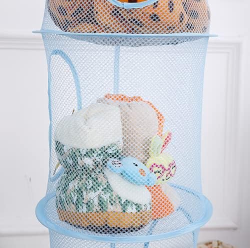 4 Tier Storage Organizer,43.5 x12 Inch Hanging Mesh Storage Basket with 2 Inch Screw-in Hooks,Folding Basket for Toys or Store Gloves,Shawls, Hats and Mittens, Attaches Easily to Any Rod (Blue)