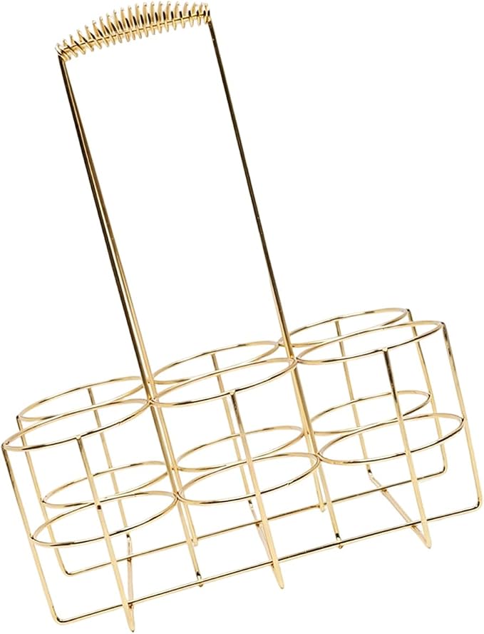 6 Pack Beverage Carriers with Ergonomic Handle Portable, Gold S | Storage Rack for BBQs and Gatherings, Carry Basket for Entertaining and Outdoor Use, Metal Wire Design