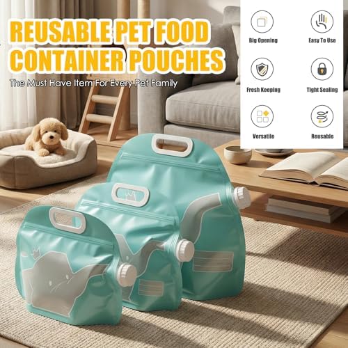 3-Pack Pet Food Storage Bags with Wide Mouth & Twist Cap, Stand-Up Leakproof Kibble Container Pouches, 4-Layer Airtight Dry Dog Cat Food Storage