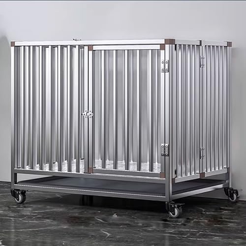 Large Foldable Dog Cage with Double Door Design, Stainless Steel, Lockable Wheels, Bottom Feeding, Removable Tray, Perfect for High Anxiety Dogs, 78x52x72cm