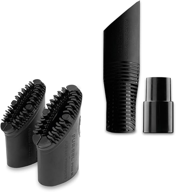 FUR-EEL Pet Hair Removal Vacuum Attachment for Car Detailing, 2.0 Pro Combo with 2 Replaceable Rubber Brush Heads, No Clog Airflow, Fits 1 1/4 and 1 3/8 in Hoses, 32mm and 35mm