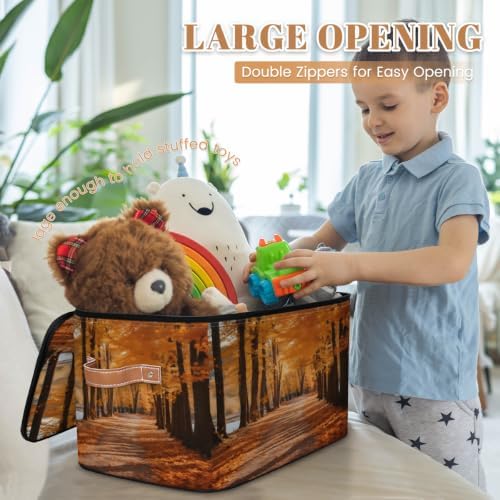 Fall Landscape Collapsible Fabric Storage Bin with Lid | Storage Basket, Foldable, Waterproof, Handle, Large, Closet Organizer, Home, Forest Autumn