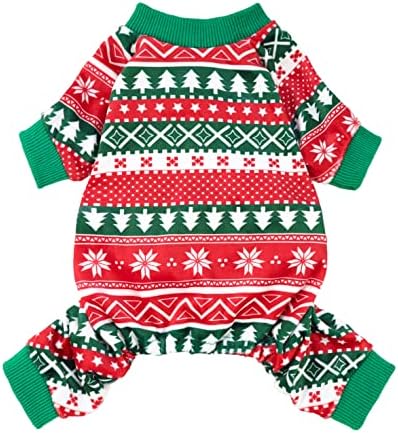 Fitwarm Dog Christmas Outfit, Holiday Pet Clothes for Small Dogs Boy Girl, Festive Pajamas with Feet, Puppy Onesie, Red, Green, Small