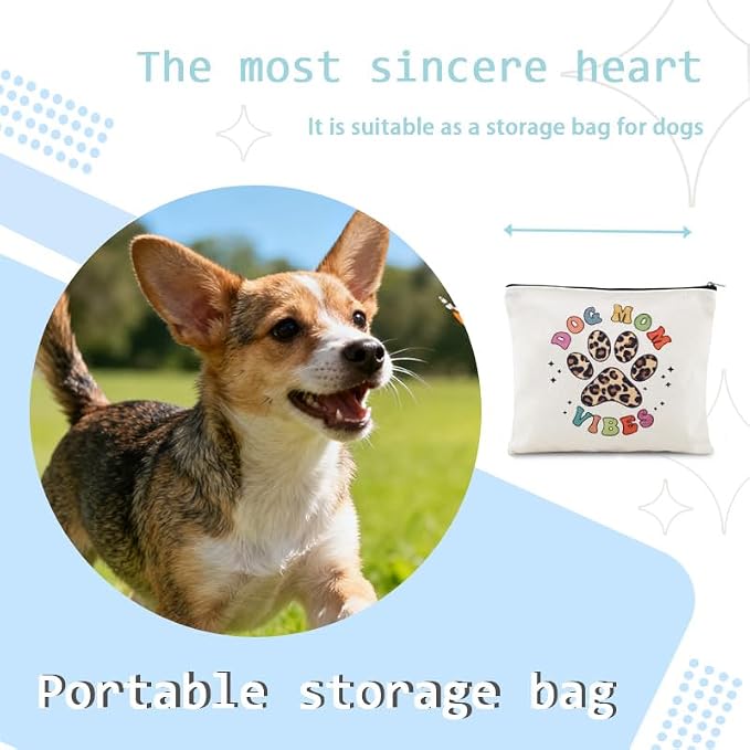 Sisadodo Dog Mom Gifts Bag for Women Travel Cosmetic Makeup Toiletry Bags for Dogs Lovers Brithday Christmas Gift for Dogs Mom Canvas Bag Organizer Pouch Dog Things Bag with Zipper