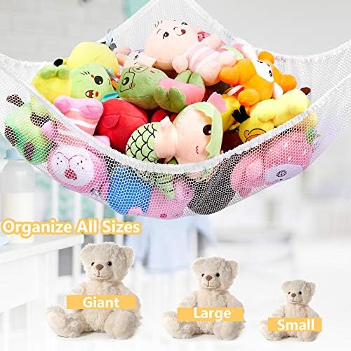 Stuffed Animal Net or Hammock, Stuffed Animal Net, Jumbo Toy Net Hammock for Stuffed Animals Wall Sling Corner Extra Large Kids Children Mesh Toy Net Organizer (2 Pack)