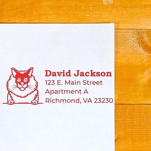 Maine Coon Duo Handcrafted Address Stamp, Cat Return Address Stamp for Pet Lovers, Personalized Mail Seal for Envelopes and Cards
