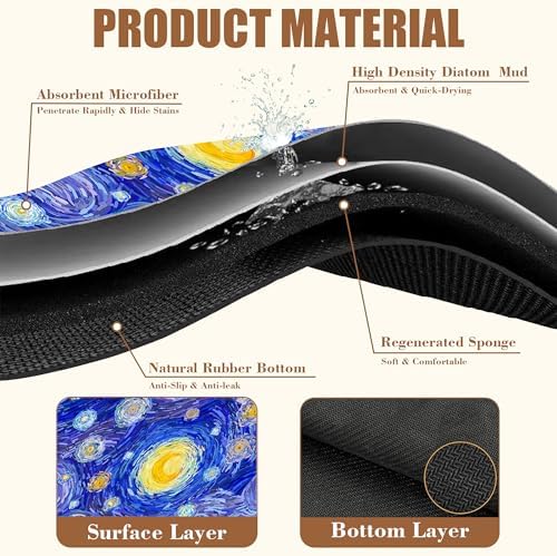 Starry Night Coffee Mat Absorbent Dish Drying Mat for Kitchen Counter Hide Stain Rubber Backed Coffee Bar Accessories Fit Under Espresso Machine Dish Rack, 15.7 x 23.6 Inch