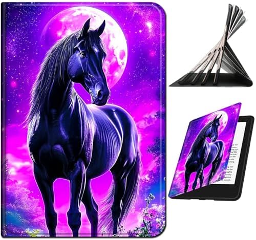 Case for Samsung Galaxy Tab A7 Lite 8.7" 2021 Model (SM-T220/T225/T227) | Slim Leather Smart Cover with Multi-Angle Anti-Slip Stand [Auto Wake/Sleep] Shell for Women Men, Purple Black Horse