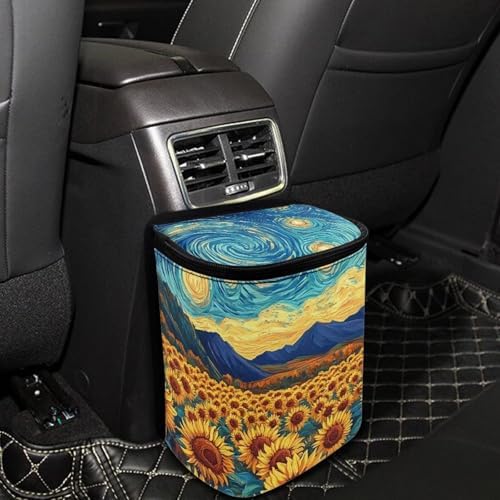 Sunflowers Pattern Car Trash Can with Lid Car Trash Bag Bin Hanging Waterproof Garbage Cans Leak Proof Vehicle Trash Can Multipurpose Storage Container for Back Seat Road
