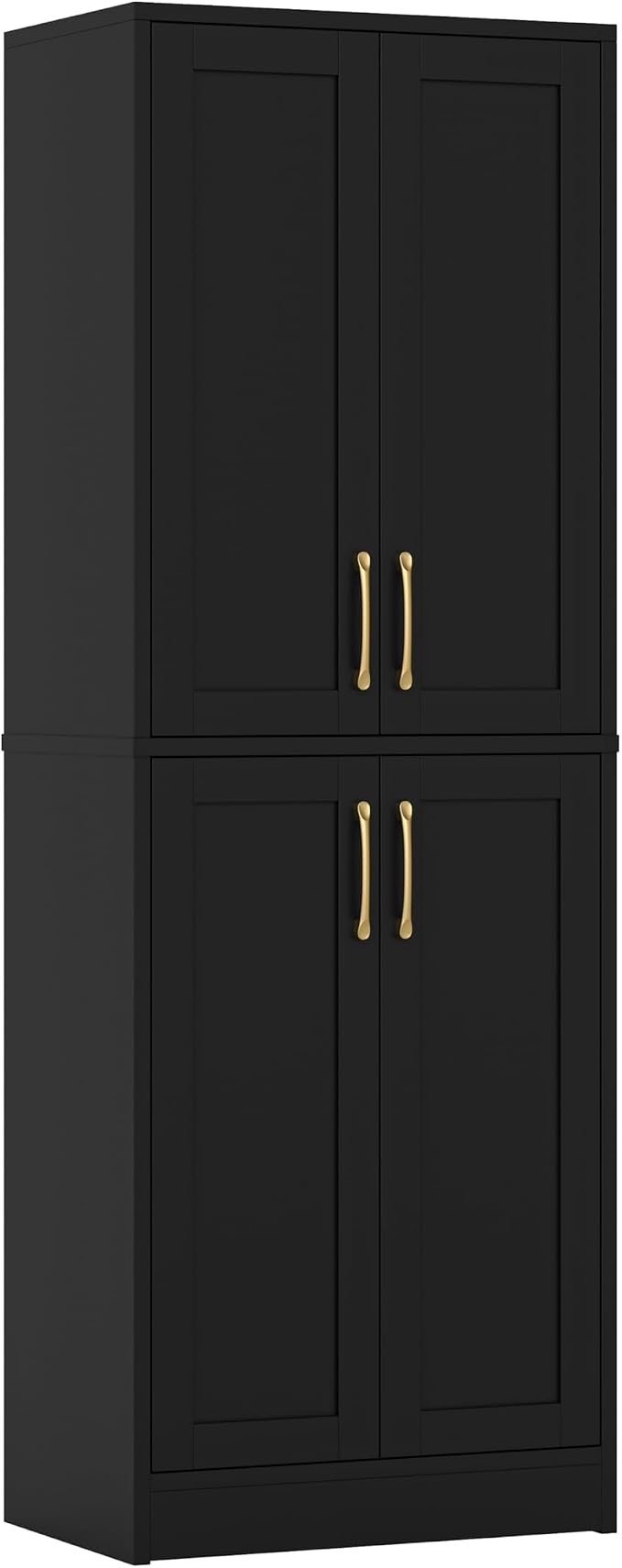 Pantry - Kitchen Pantry Cabinet with 4 Doors and Adjustable Shelves, Tall Black Cabinet Freestanding Storage Cupboard for Dining Room Living Room, Laundry, Bathroom (Black)