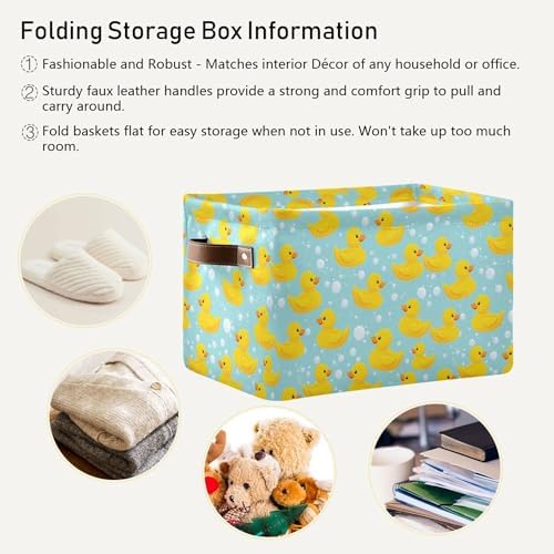 Wamika Yellow Duck Cute Storage Basket Fabric Bathroom Baskets Blue Bath Bubble Open Home Storage Bins Boxes Foldable Organizer Bag for Baby Cloth Pet Toy Book Shelf Closet Baskets 16×12×8 Inches