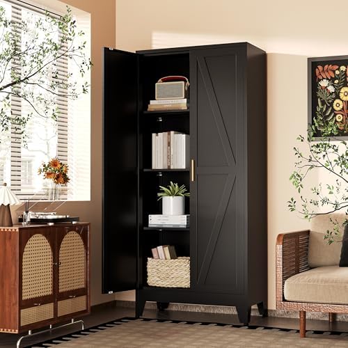 61" H Metal Storage Cabinets,Garage Cabinet,Broom Closet Storage Cabinet,Blue Storage Cabinets,Utility Cabinet