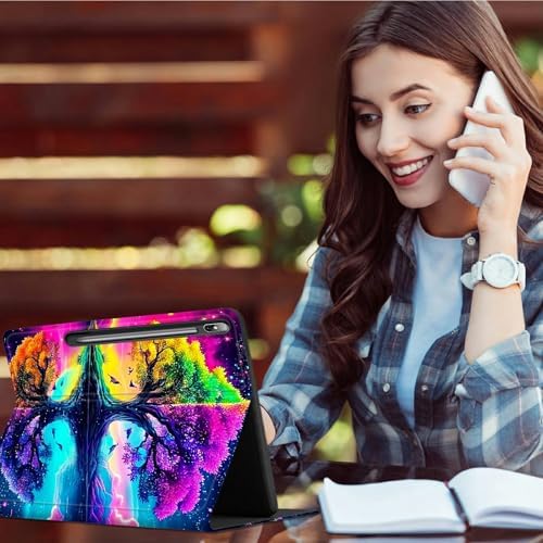 for Samsung Galaxy Tab S6 Lite 10.4 Inch 2024/2022/2020 Case | Slim Leather Smart Cover with Multi-Angle Anti-Slip Stand [Auto Wake/Sleep] Shell for Women Men, Purple Green Tree