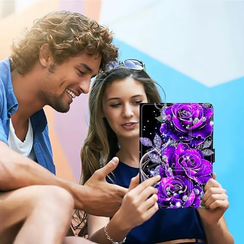 Universal Tablet Case for T-Mobile Revvl Tab 2 10.1" 2025/Revvl Tab 5G 10.36" 2023, 360 Degree Rotating Kickstand Protective Stand PU Leather Shell Cover for 9"-10.5", Purple Rose 01