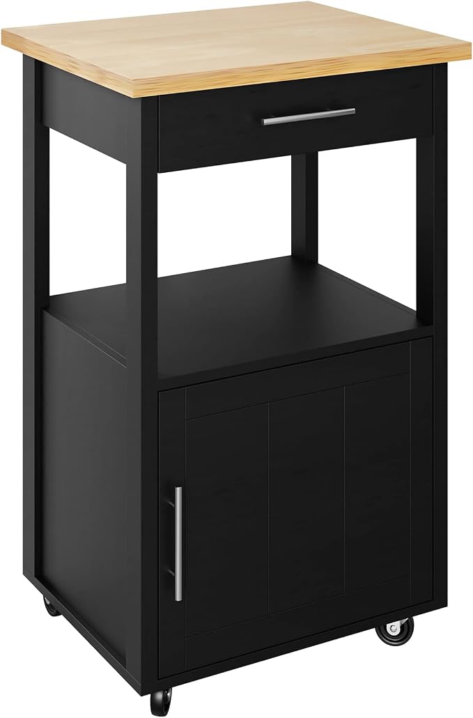 JY QAQA 22" Kitchen Island on Wheels with Storage Cabinet Kitchen Cart Cabinet with Shelves, Cart Handle for Towel Rack or Free Mobility, Portable Islands for Kitchen,Black
