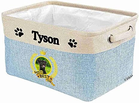 Custom Name Collapsible Dog Toy Storage Basket Bin World's Best Dog Puppy Yorkie Foldable Pet Toy Box Closet Shelf Baskets Organizer for Bedroom Home Dog Cat with Handles Blue