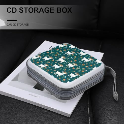 Portable 40 Capacity CD Case Goat Flower DVD Wallet Storage Binder | Movie Music Game Disc Collection Organizer Bag, Goat Flower Mint Green, Hand Strap, Zipper Closure