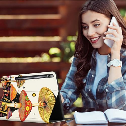 Case for Samsung Tab S10 Ultra/S9 Ultra/S8 Ultra 14.6" 2024/2023/2022 | Slim Leather Smart Cover with Multi-Angle Anti-Slip Stand [Auto Wake/Sleep] Shell for Women Men, Mushroom Painting