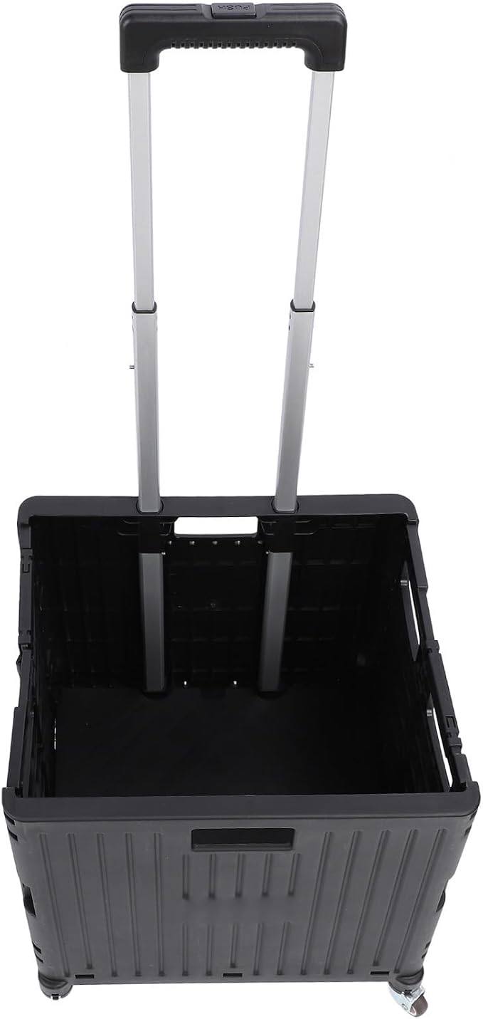 Folding Utility Cart, Portable Rolling Crate Handcart with Telescoping Handle, Large Capacity Storage Cart for Outdoor Shopping Travel, 15.75in x 14.17in x 39.37in (Black)