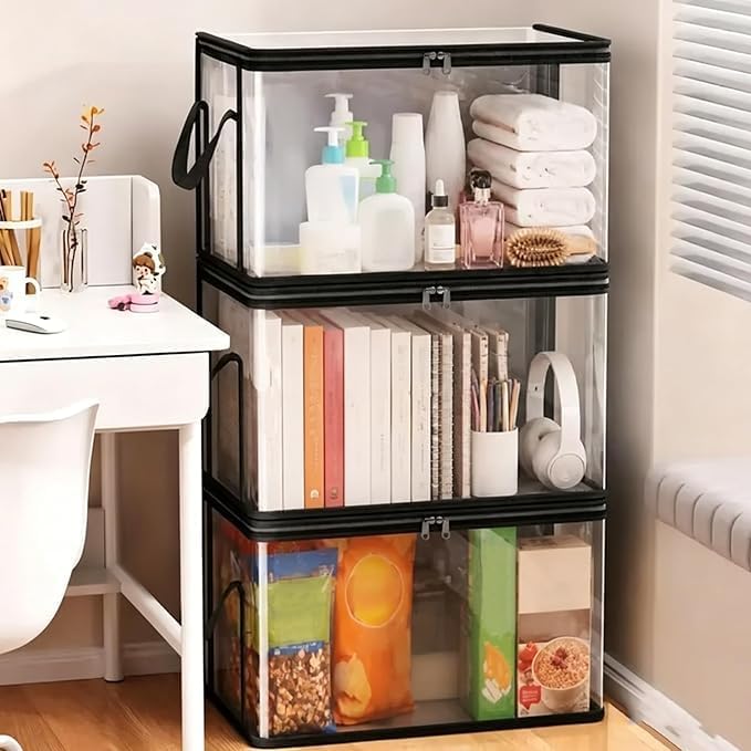 Stuffed Storage PVC Organizer Bag Doll Storage Container, Clear PVC Storage Bins with Handles, Stuffed Animal Storage Bag, Playroom Storage Toy Organizers and Storage Box for Dolls