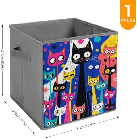 Cats Colorful Storage Bin with Handles, Oxford Fabric Foldable Storage Cube Organizer for Clothes, Towels, Bedroom, Living Room, Home Organization