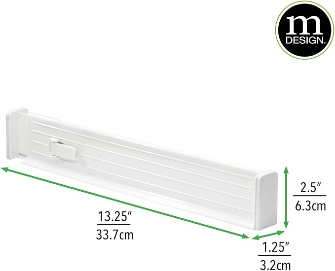 mDesign Expandable Dresser Drawer Divider with Foam Ends, Drawer Divider Locks in Place, Separators for Clothing and Accessories in Closet or Dresser Drawer, Ligne Collection, 4 Pack, White