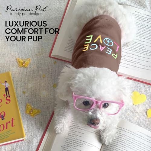 Parisian Pet Dog Shirt - 100% Cotton Peace Love Shirts for Small Dogs - Sleeveless Pet Clothes - Lightweight Dog T Shirts - Breathable Puppy Clothes - Stretchy Unisex Dogs Apparel