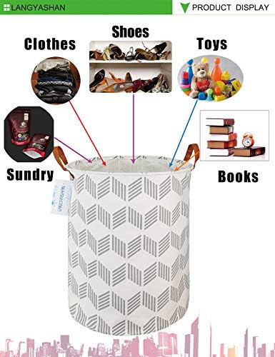 Round Laundry Basket Collapsible Storage Hamper Organizer Gery Wave | Waterproof Canvas Foldable Baskets with sturdy Handles Multi-scene Organizer for Home Play Bedroom Gift Bin