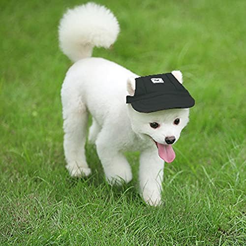Leconpet Baseball Caps Hats with Neck Strap Adjustable Comfortable Ear Holes for Small Medium and Large Dogs in Outdoor Sun Protection (M, Black)