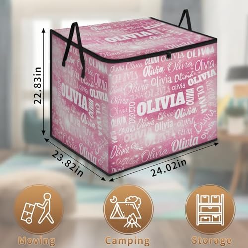 Personalized Name Foldable Storage Basket Cubes with Lid, Laundry Hamper Dirty Clothes Pet Toys Storage Bin with Handles for Shelf Home Closet Kitchen, Watercolor Pink Galaxy with Stars
