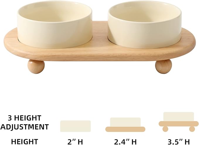 Havniva Ceramic Elevated Cat Food and Water Bowl, Kitty Bowl, Raised Cat Dish, Pet Feeder (5.1 in, 2 xLight Yellow + Stand)