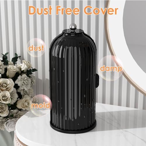 YOOLENS Makeup Brush Holder with Lid 360 Rotating Clear Dustproof Make Up Organizers for Vanity Bathroom Countertop, All Black