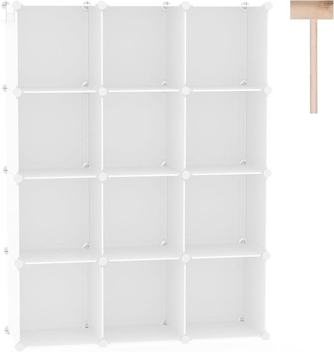 C&AHOME Cube Storage Organizer, 12-Cube Shelf Units, Closet Cabinet Milky | DIY Plastic Modular Bookshelf, Stackable Clothes Organizer Shelving Ideal for Home, Bedroom, 36.6" L x 12.4" W x 48.4" H