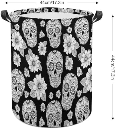 Waterproof Foldable Basket with Handles Floral Sugar Skulls Black, Large Capacity Laundry Hamper for Clothes, Toys, and Home Organization