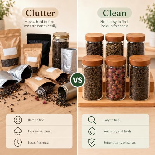 Suclain 12 Pack 15oz Clear Tea Storage Containers with Airtight Lids 15oz Plastic Food Storage Jar with Acacia Wood Lids for Loose Tea Coffee Sugar Candy Herbs and Spices