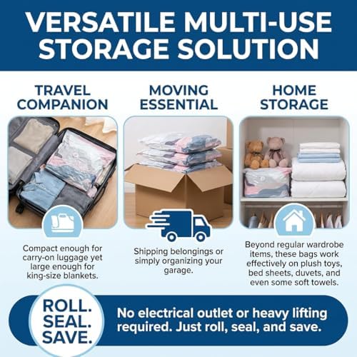 No Pump Vacuum Storage Bags, Press & Seal, No Pump Needed, 3D Compression Bags for Storage, for Clothes, Comforters, Blankets (L*3 PCS)